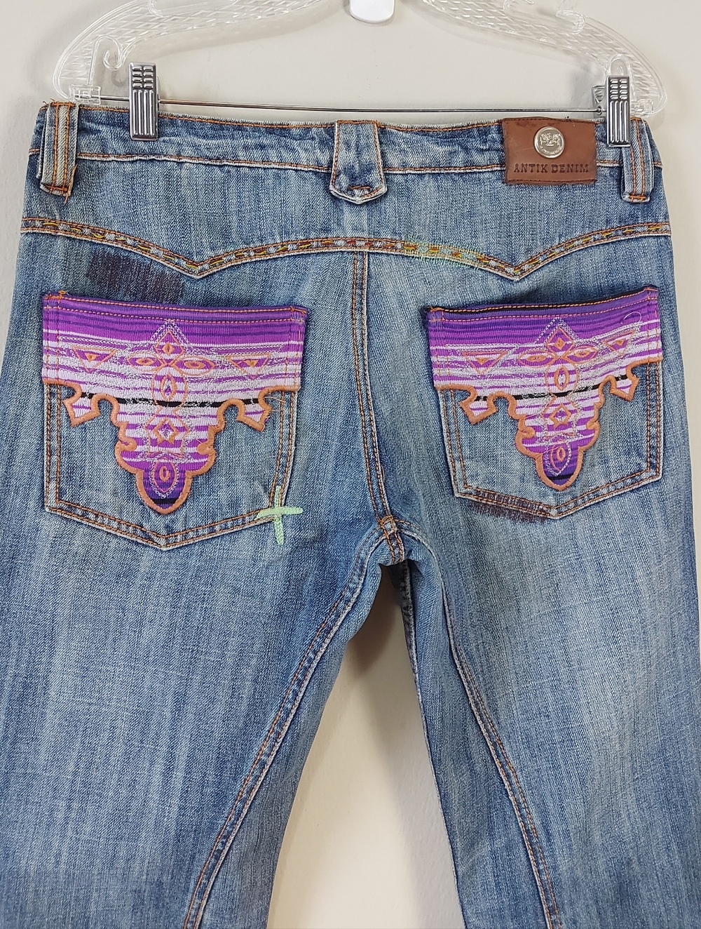 Y2K Antik Men Patchwork Festival Western Embroidered Disco Mid-rise Jeans 31 - Picture 6 of 12